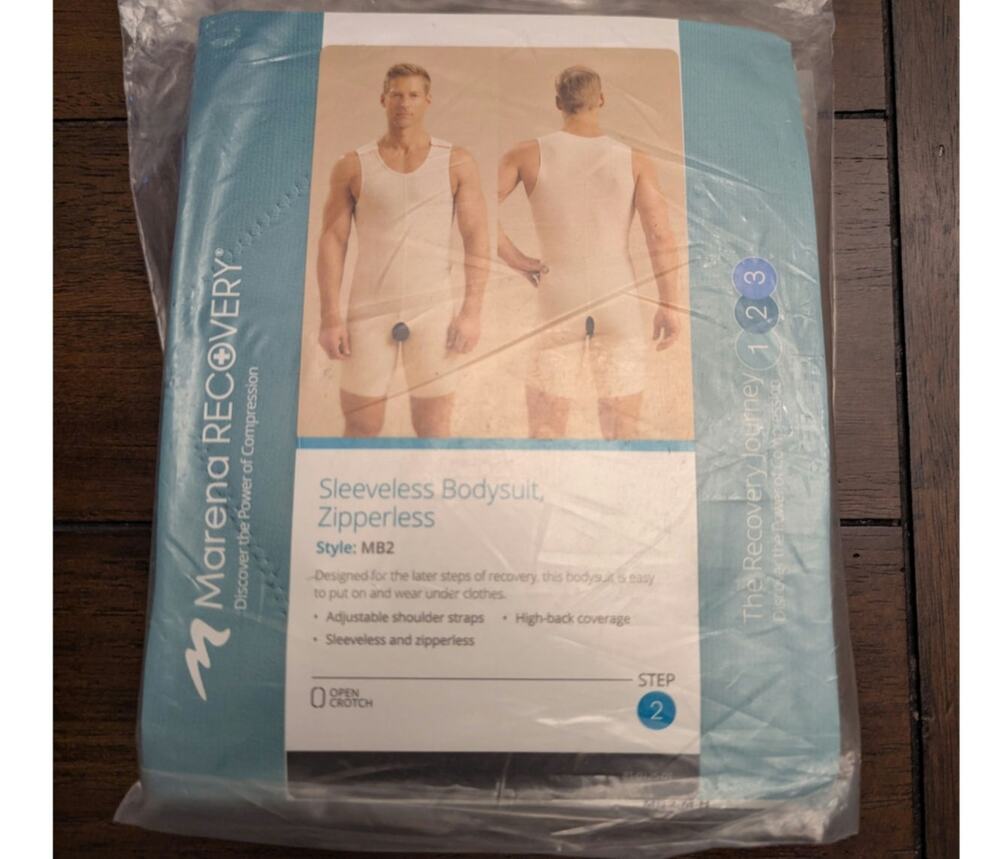Marena Recovery Sleeveless Bodysuit Mens Medium Beige Zipperless Compression MB2